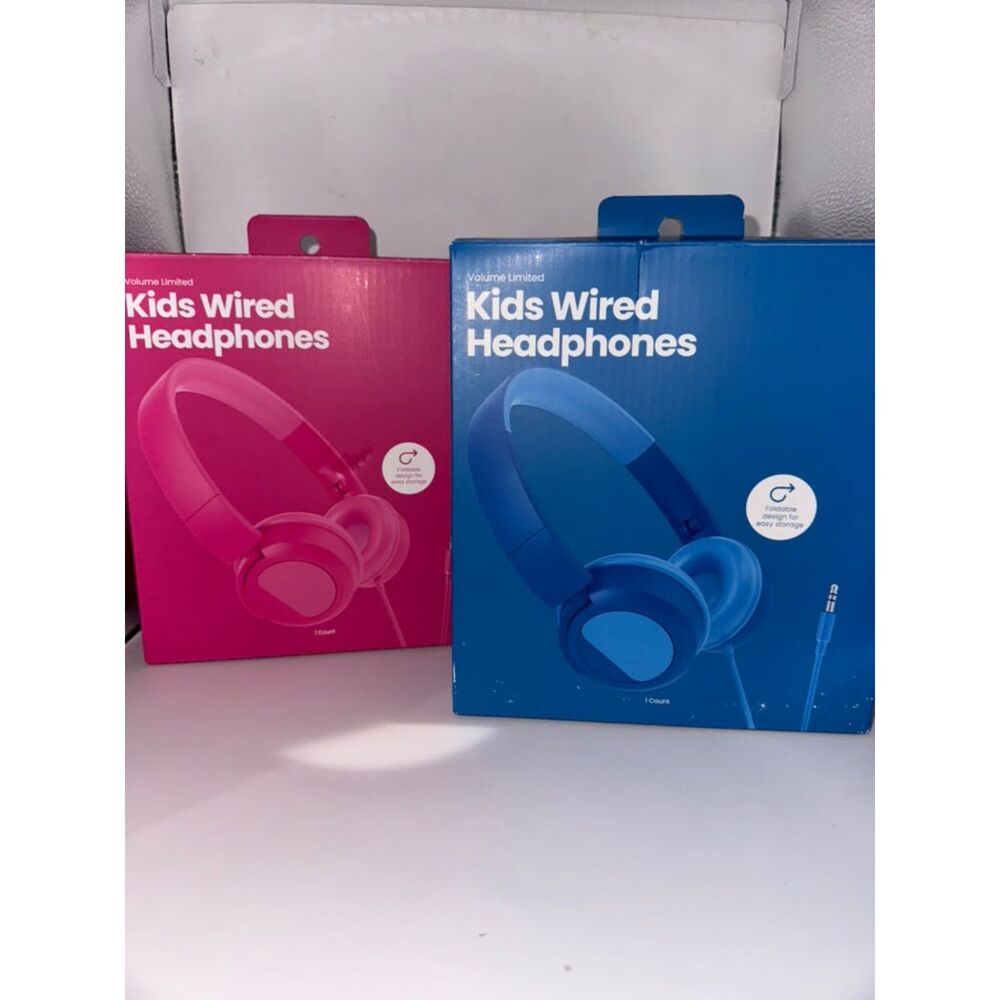 Kids Wired Headphones 2-Pack Volume Limited 3.5mm Pink & Blue Ages 6+